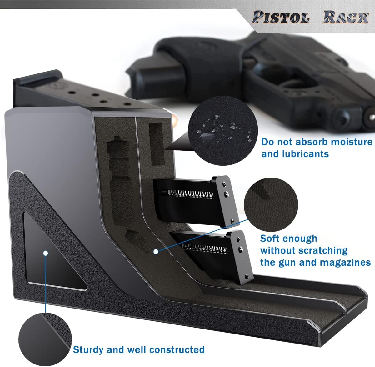 Pistol Rack Universal Protective Handgun Storage,Handgun Rack for Gun Safe Gun Cabinet Storage, Gun Magazine Holder, 1 Gun Holder 3 Mag Slots Fit Most Pistols