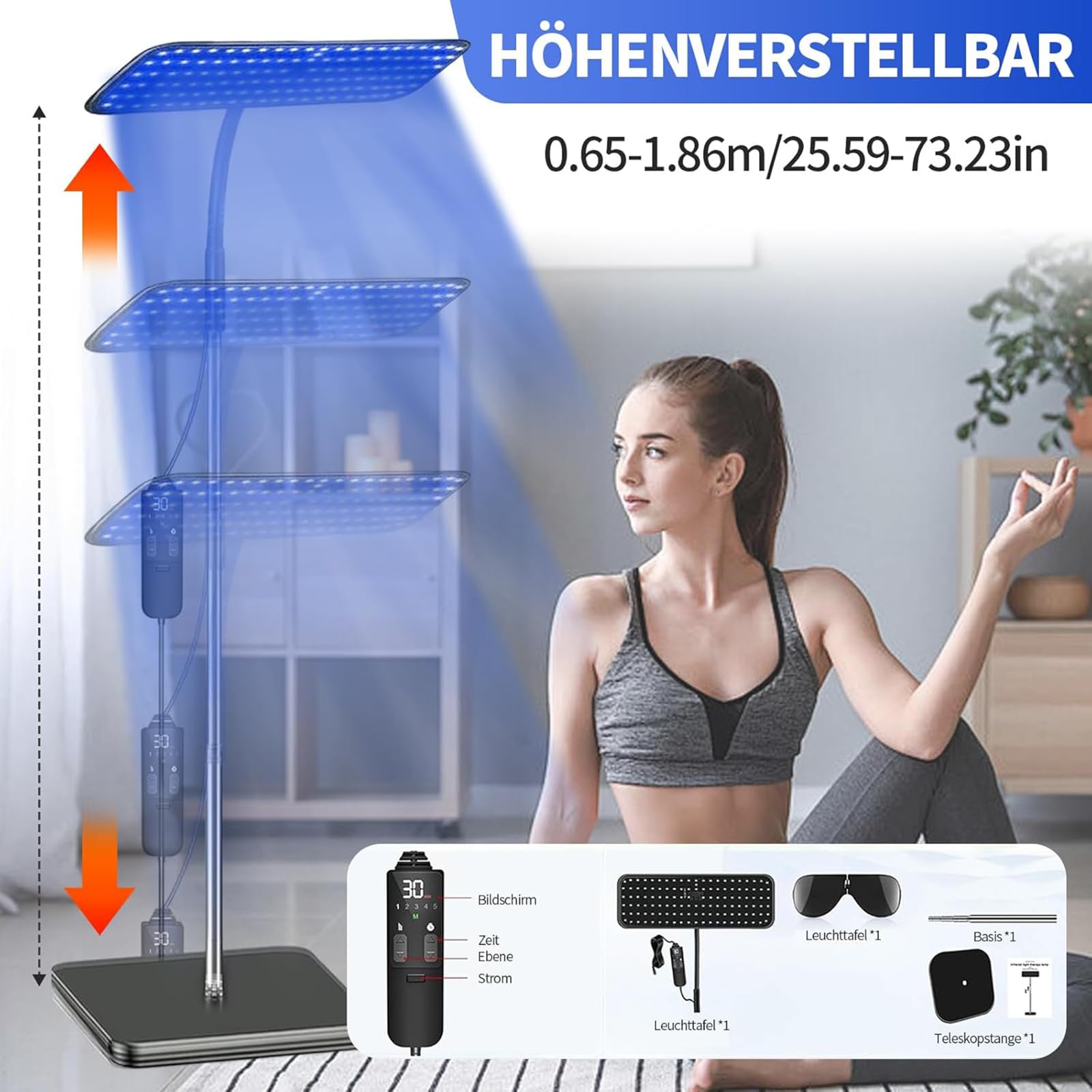 NGARY Heimbräunungslampe Mit 126 LEDs, Teleskopstativ Und Kabelfernbedienung, Helligkeit Und Bräunungszeit Von 0 Bis 30 Minuten Einstellbar, Für Einen Einzigartigen, Gebräunten Teint.