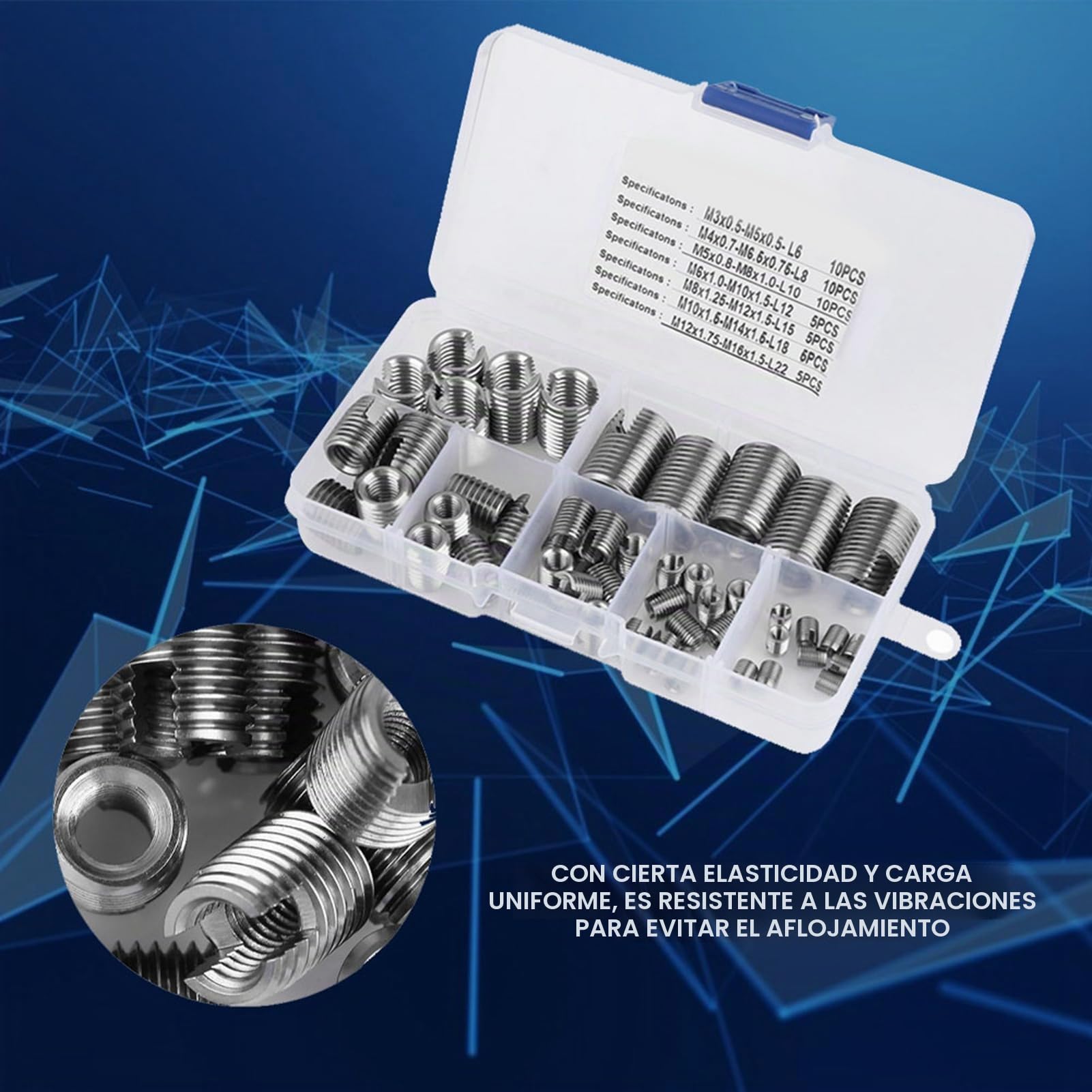 Tyenaza 50 Piezas Insertos de Rosca Autorroscantes, Kit de Inserto de Tornilo de Hilo de Alambre, Reparación Insertos de Rosca de Helicoil Tornillo, Tuercas de Inserción para Reparación Helicoidal