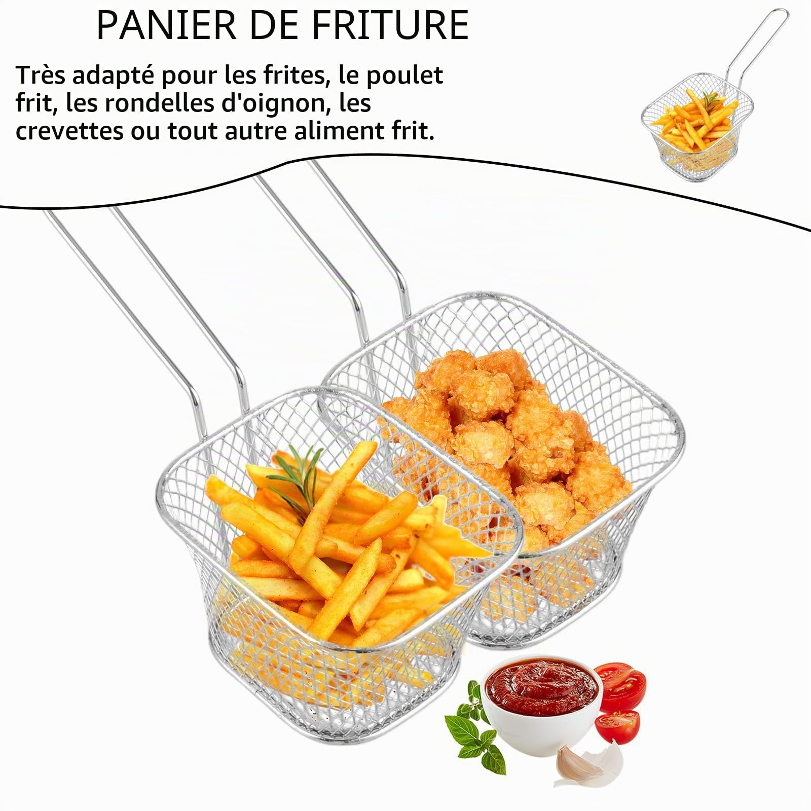 APACALI 8 Pièces Panier à Frites en Acier Inoxydable - Mini Plats de Service pour Chips, Poulet Frit, Rondelles d'Oignon, Crevettes