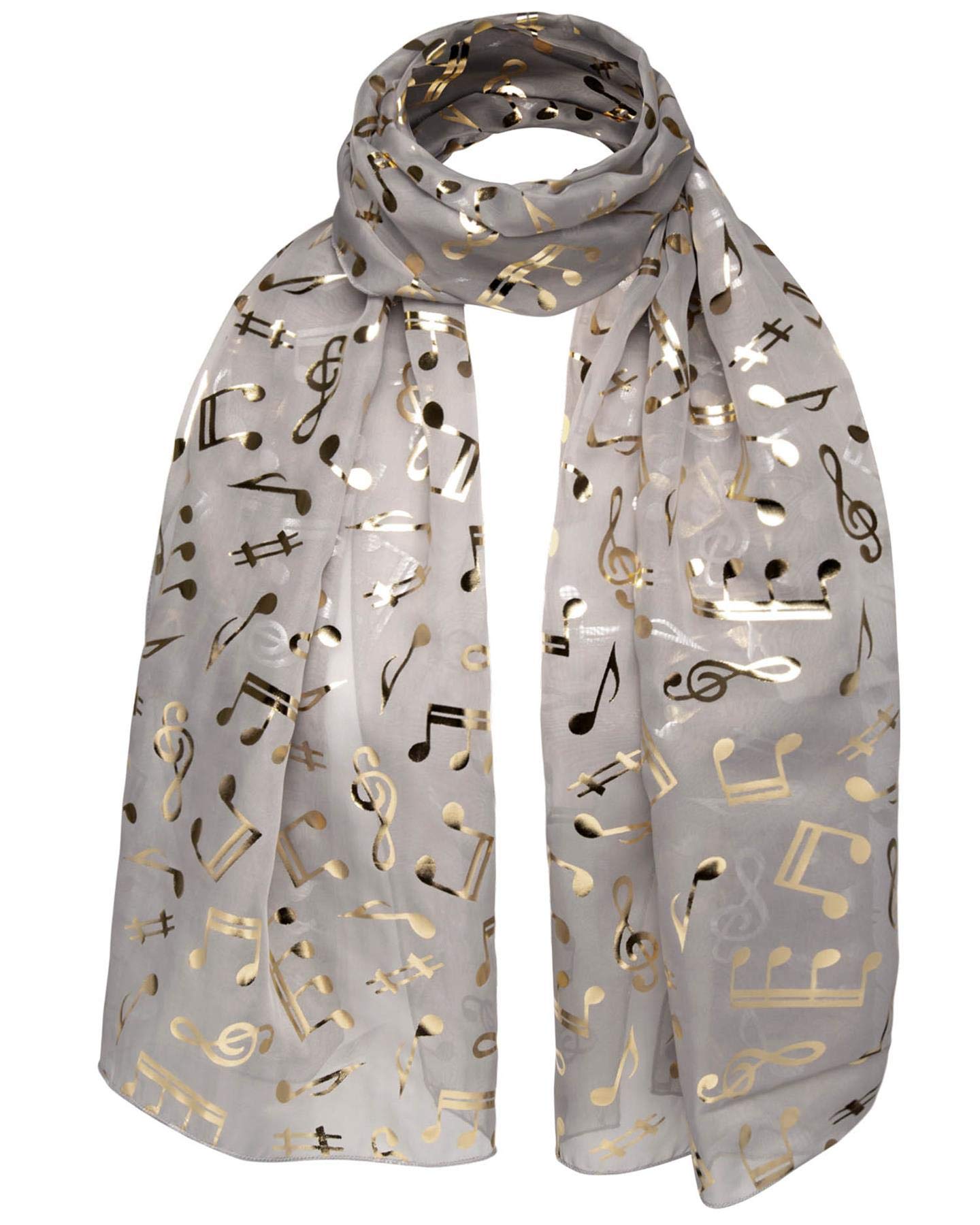Basic Sense Women's Grey Music Note Foiled Light Weight Scarf,