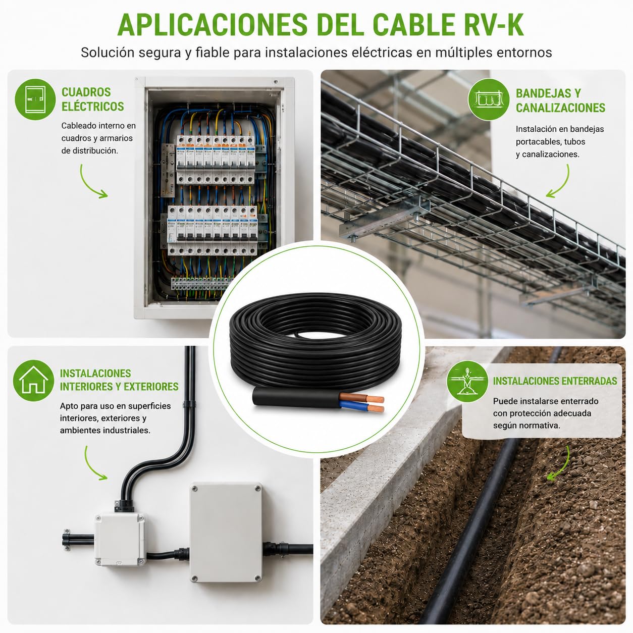 Cable RV-K 2x2.5mm 0.6/1kV 25 Metros - Manguera Industrial RVK 2,5MM2 Bipolar para Instalación Eléctrica Exterior y Interior