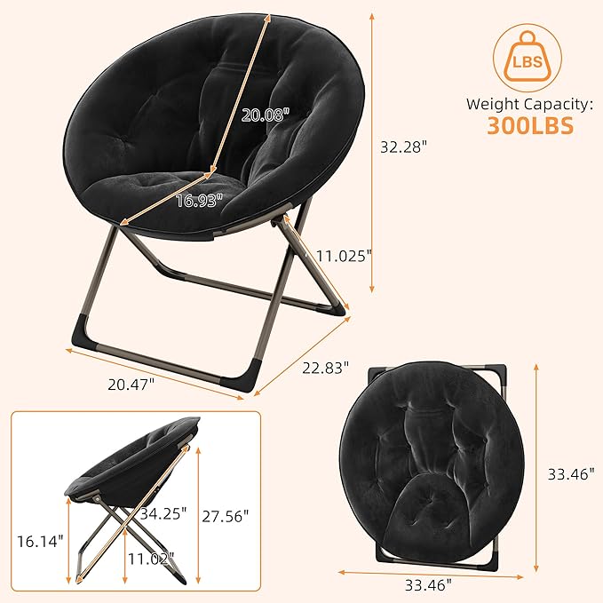 Sillón Plegable Lounge Redondo Peluche Negro miniatura 3