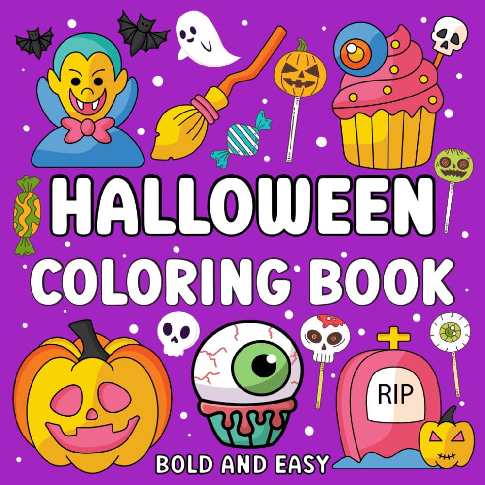 Halloweeen Coloring Book: 50 Cute Halloween Illustrations Bold And Easy Coloring Pages For Kids Ages 2-5