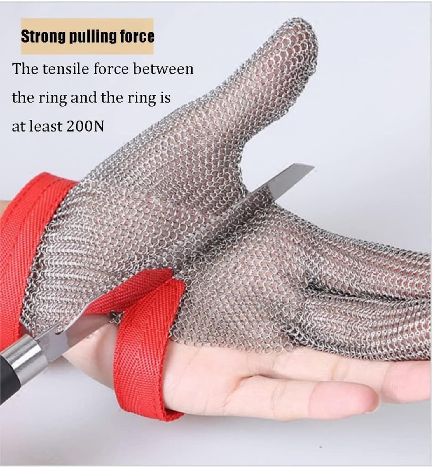 Guantes De Cadena De Carnicero,Guantes Anticortes Guantes Resistentes A Corte De Tres Dedos De Acero Inoxidable, Adecuados For El Procesamiento De Alimentos,Pesca,Procesamiento De Corte 1pcs,L