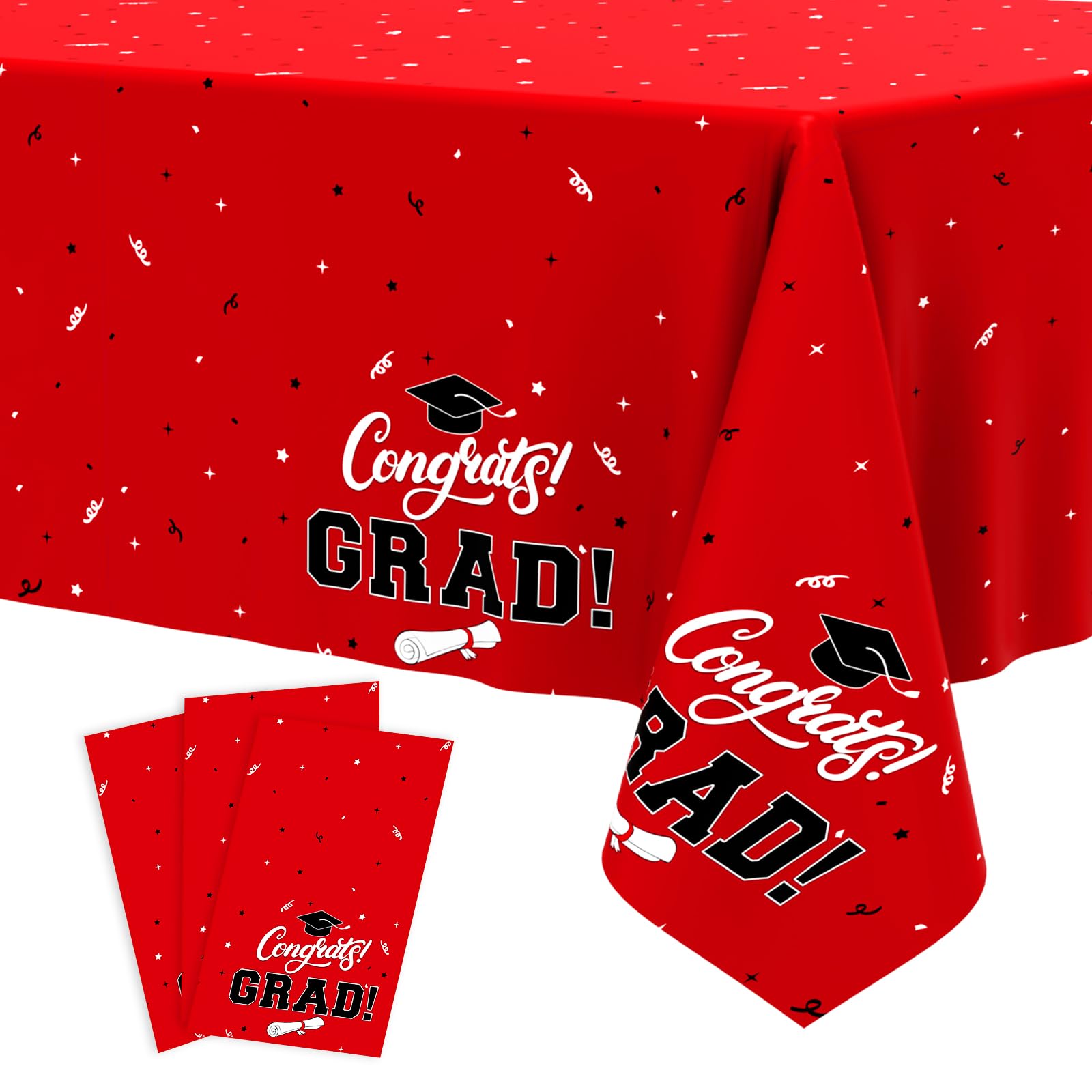 Photo 1 of *8 PACK* Tbsone Graduation Tablecloth 2026, 3 Pack Disposable Plastic Table Covers 54" x 108", Congrats Grad Party Supplies for College & High School Graduation (Red)