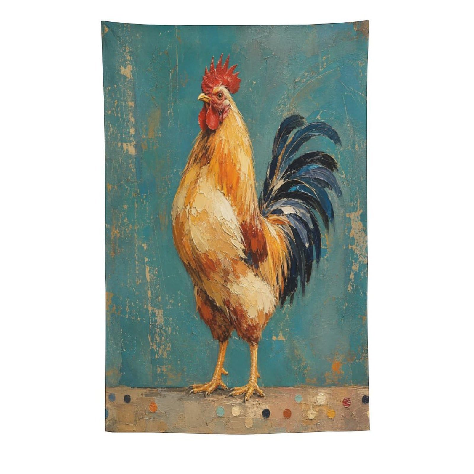 H3B8U2Y5 Rooster Blue Background Wall Tapestry, Farm Bird Portrait