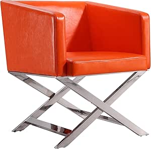 Manhattan Comfort Hollywood Lounge Accent Chair Set of 1, Faux Leather Upholstered Armchair with Polished Chrome Finish, Modern Design, Hand-Welded X-Shaped Legs, Fully Assembled, Set of 1, Orange