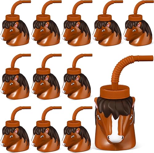 Juego de 12 tazas de animales de granja con pajitas y tapas, 11 onzas, de plástico, reutilizables, con temática de animales, lindos vasos para