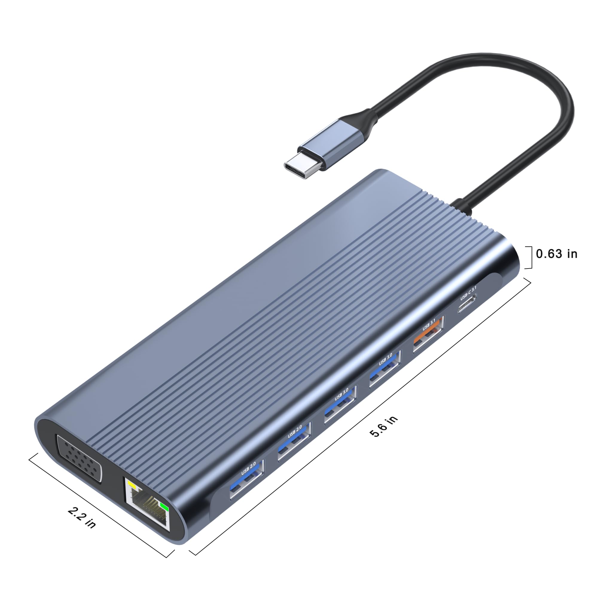 Docking station USB C doppio monitor per laptop Dell/HP/Lenovo/Mac, adattatore HDMI doppio per 2 monitor, docking station per laptop 14 in 1, doppio monitor con USB / HDMI / VGA / PD / Ethernet / SD