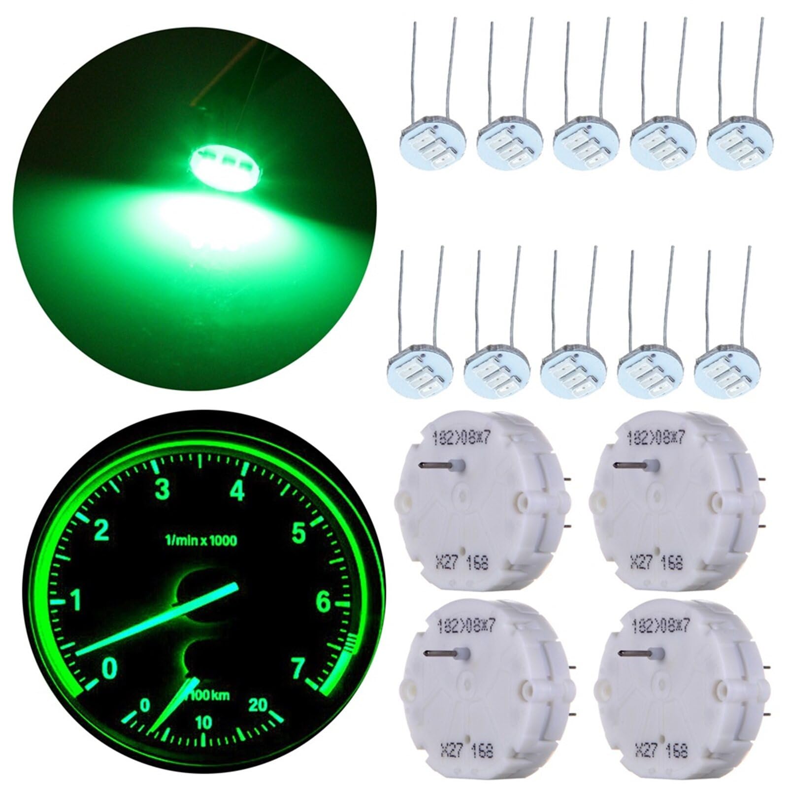 LBRST 4 x X27.168 White 168 Stepper Motor 10 x 4.7mm 3-3014-SMD Green For Mini Lights