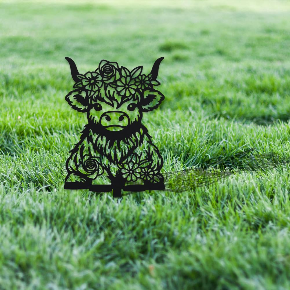 WADORN Highland Cow Silhouette Garden Stakes Decor - Image 3
