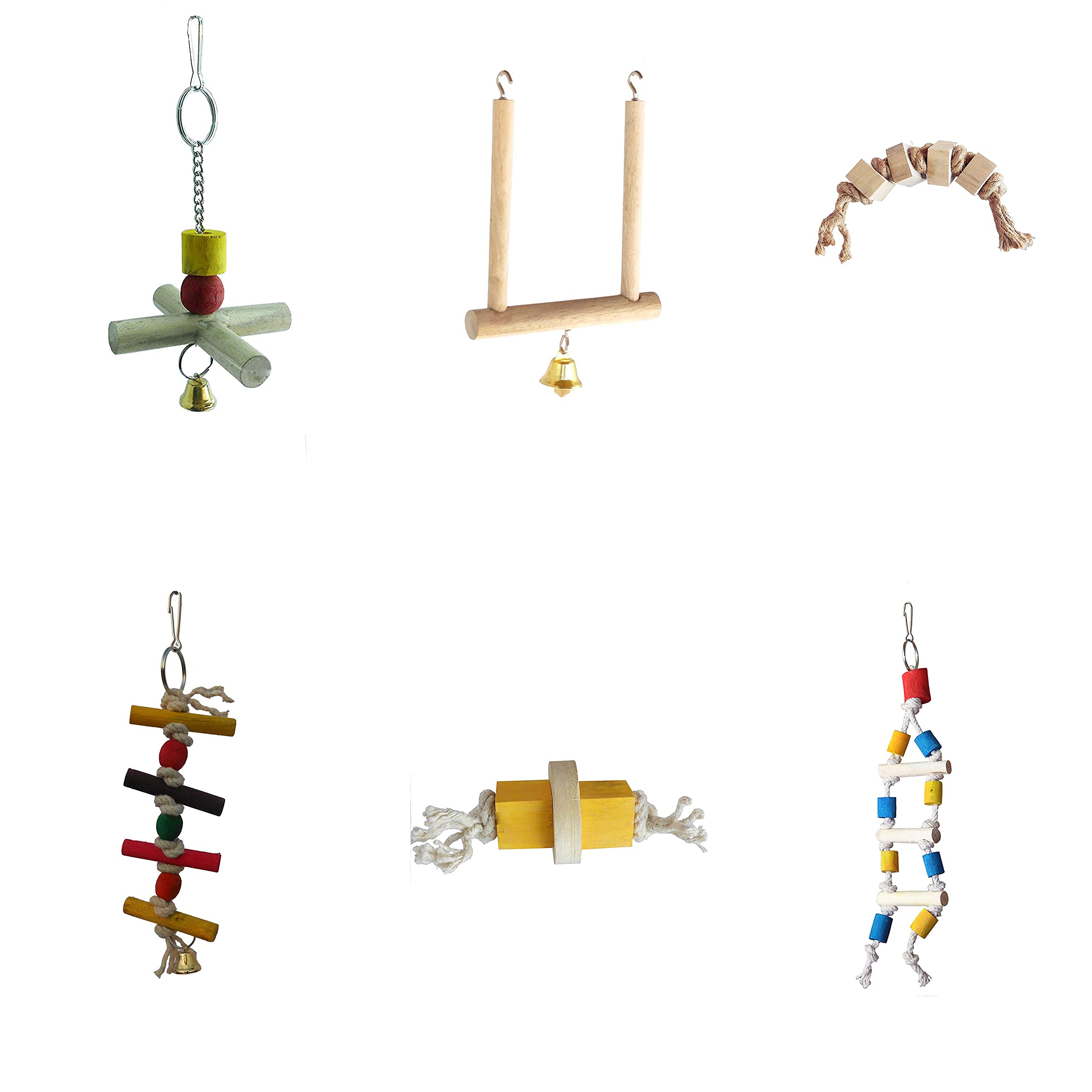 KSK Combo of 6 Bird Toys Swing Chew Hanging Bell Bird Cage Wooden Parrot cage Toys Suitable for Small Parakeets, Cockatiels, Conures, Finches,Budgie, Parrots, Love Birds(Pack of 6) (B0991NWW9N) Amazon Price History, Amazon Price Tracker