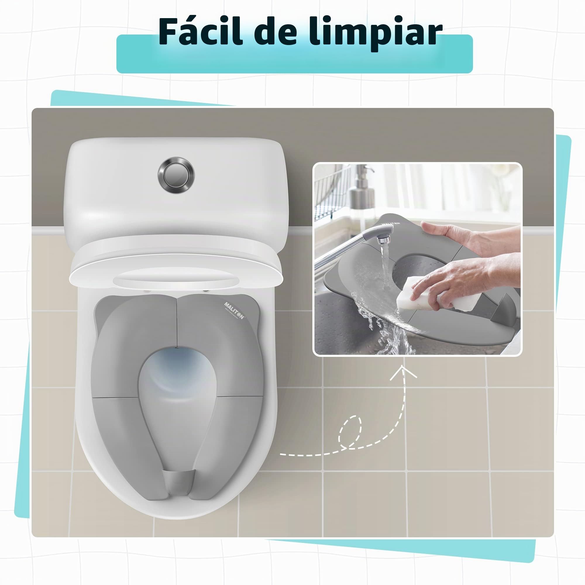 Maliton Asiento Inodoro Plegable para Niños,Adaptador WC,Antideslizante Antisalpicadura Reductor WC para Viaje Reutilizable,Reductor de Inodoro para Viajes y Entrenamiento de Baño-Gris
