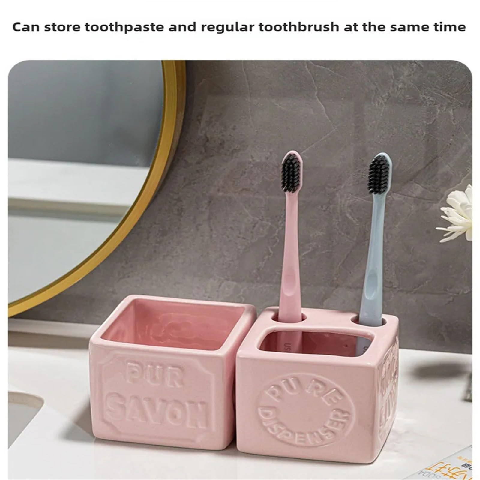 Accesorios BañO Juego de Accesorios baño 4 Uds., Juegos completos, dispensador jabón, Soporte for Cepillo Dientes, Taza y Plato for Lavar el ratón(Pink)