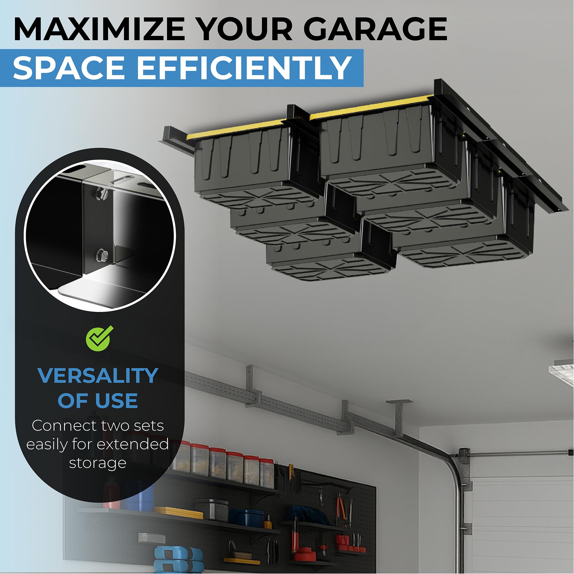 Scaffalatura regolabile da soffitto per garage e garage, per spaziatura tra i perni da 40,6 a 61 cm, ideale per garage e soluzioni di organizzazione della casa