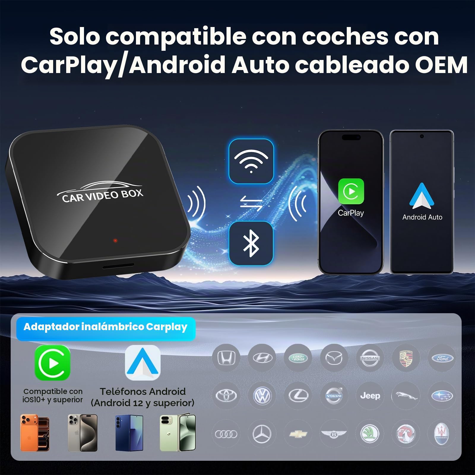 3 en 1 Magic Video Box – Wireless CarPlay & Android Auto Adapter con Netflix, Youtube, TikTok, Soporte para Tarjeta TF, actualización inalámbrica, CarPlay AI Box para vehículos Desde 2016