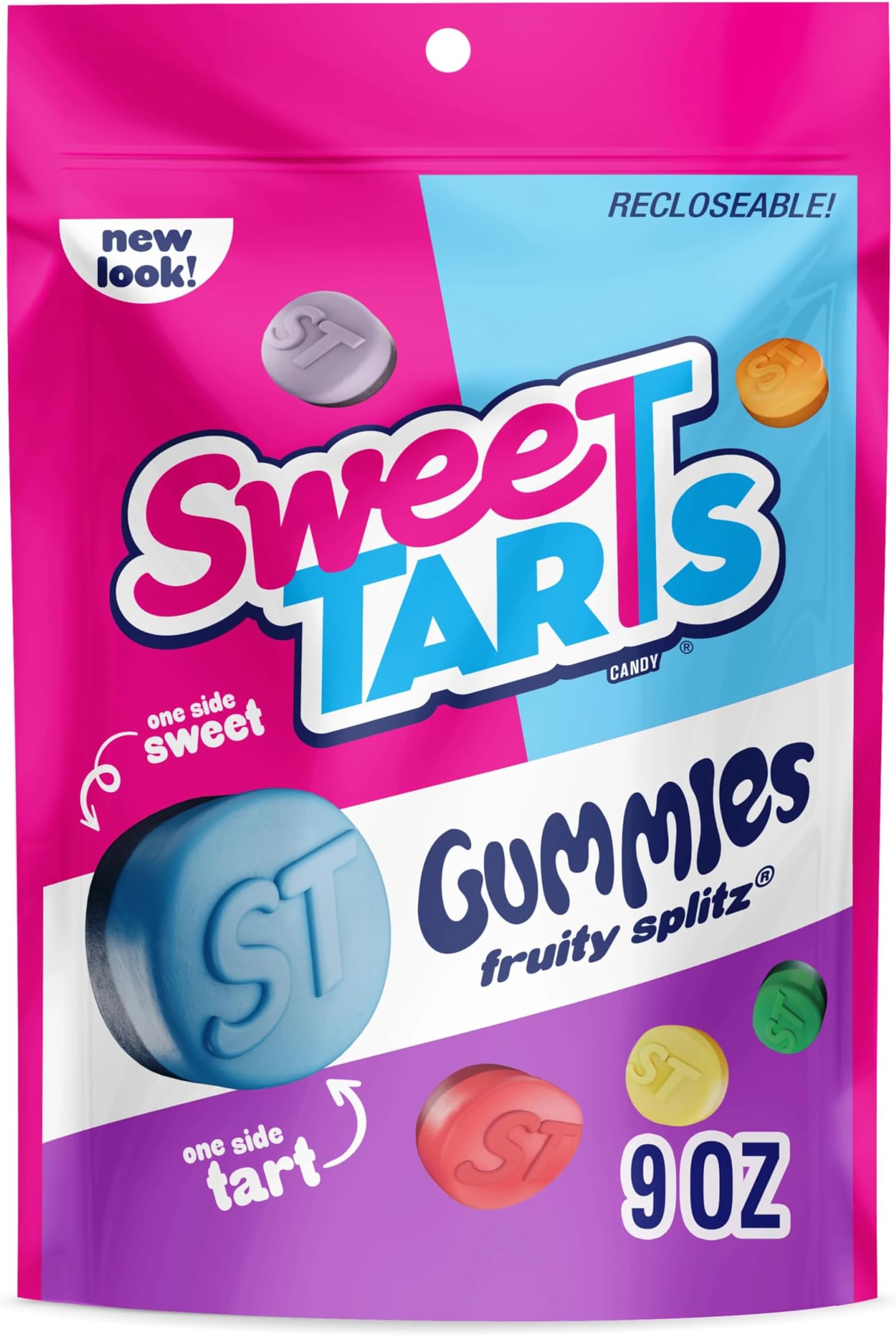 SweeTARTS Gummies Fruity Splitz, Candy, Sweet and Tart, Resealable Bag, 9 oz