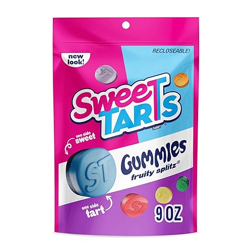 SweeTarts Gomitas Fruity Splitz, caramelo, dulce y agridulce, bolsa resellable, 9 oz