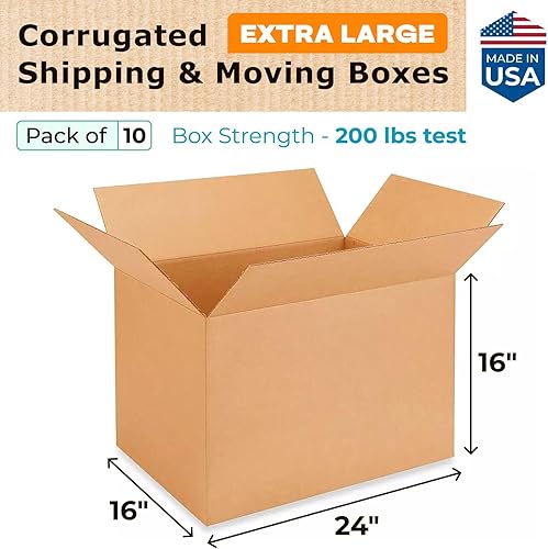 Miniatura 2 de IDL Packaging Cajas de cartón corrugado grandes de 24 pulgadas de largo x 16 pulgadas de ancho x 16 pulgadas de alto (paquete de 10)  Excelente