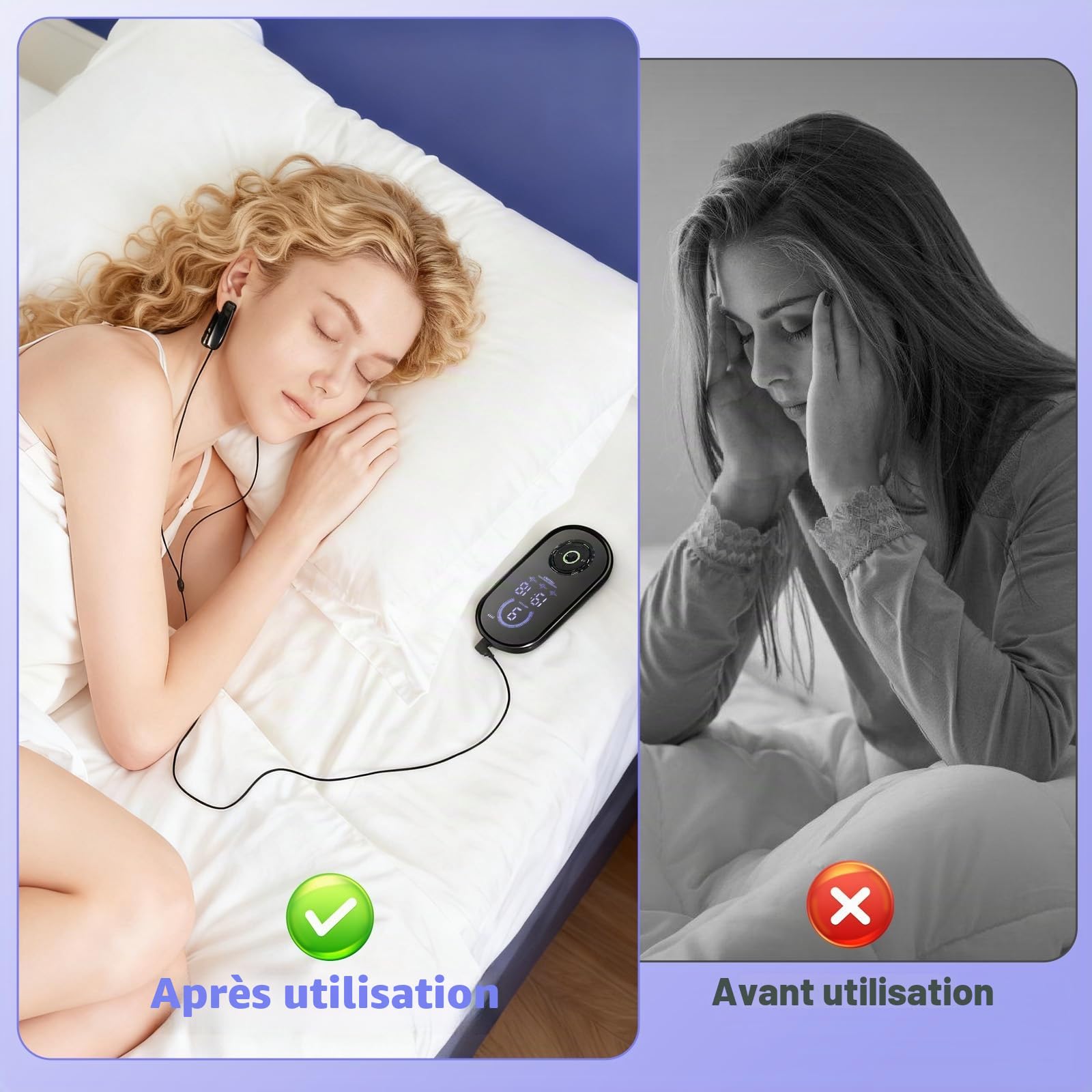 Aide au sommeil avancée, appareil de stimulation du nerf vague avec clips d'oreille, aide au sommeil pour adultes, réduit l'anxiété, soulage la fatigue, micro courant, 3 modes, 9 forces, charge USB