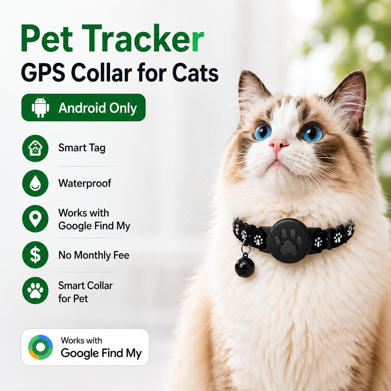 Pet Tracker,GPS Collar for Cats (Android Only) Smart tag,Waterproof Compatible with Google Find My,No Monthly Fee,Advanced Tracking Solution Smart Collar for Pet Safety Ideal Small Large Cats - image 2