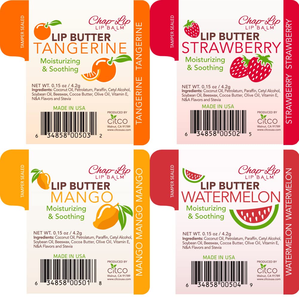 CHAP-LIP Lip Butter Lip Balm with Fruit Flavors, Cocoa Butter, Coconut Oil | Moisturizing Vitamin E & Total Hydration Treatment & Soothing Lip Therapy : Beauty & Personal Care