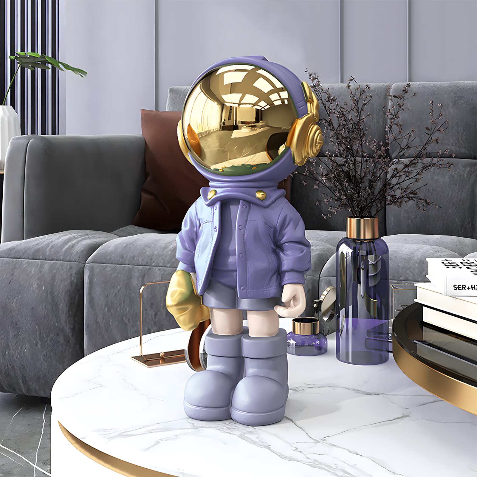 EZ4ENCE Astronauten-Figur, Raumfahrer-Dekoration, Skulptur für Heimdekoration, Kunst, Violette Regaldekoration, Coole Metallmaske, Tischdekoration, große Raumfahrer-Figur, Ornament, Geschenke