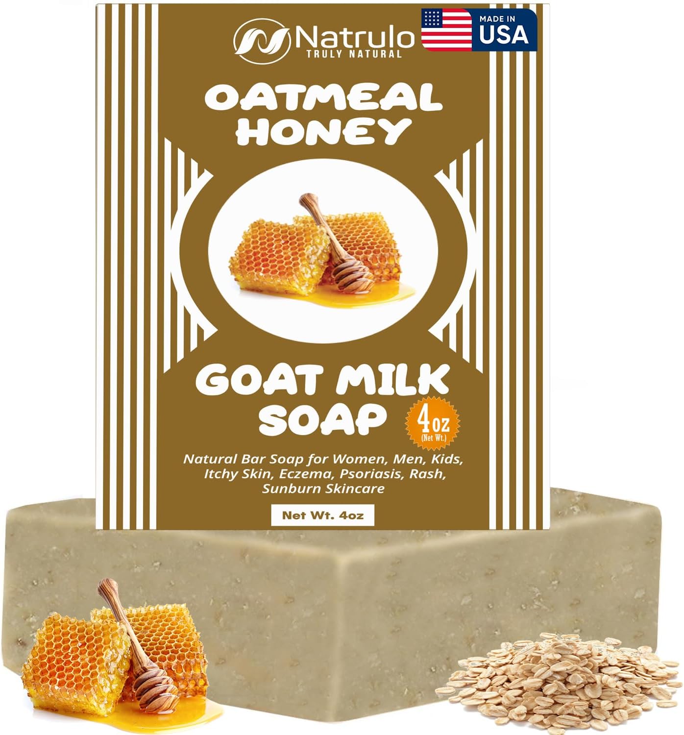 Cactus Honey & Oats Goat's Milk Soap Bar 4 oz – Natural Bar Soap for Women, Men, Kids, Itchy Skin, Eczema, Psoriasis, Rash, Sunburn Skincare – Calming Colloidal Oatmeal Face Cleanser & Body Wash