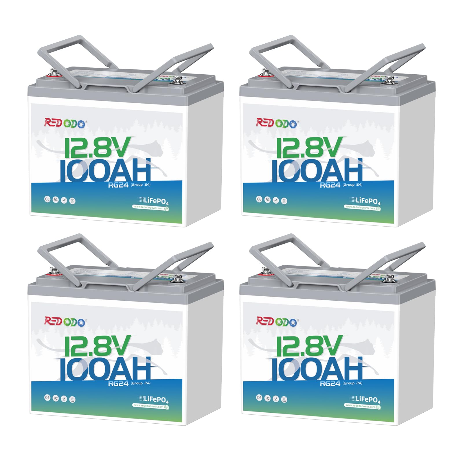 Redodo 12.8V 100Ah Group24 LiFePO4 Battery for Trolling Motor 4 Pack