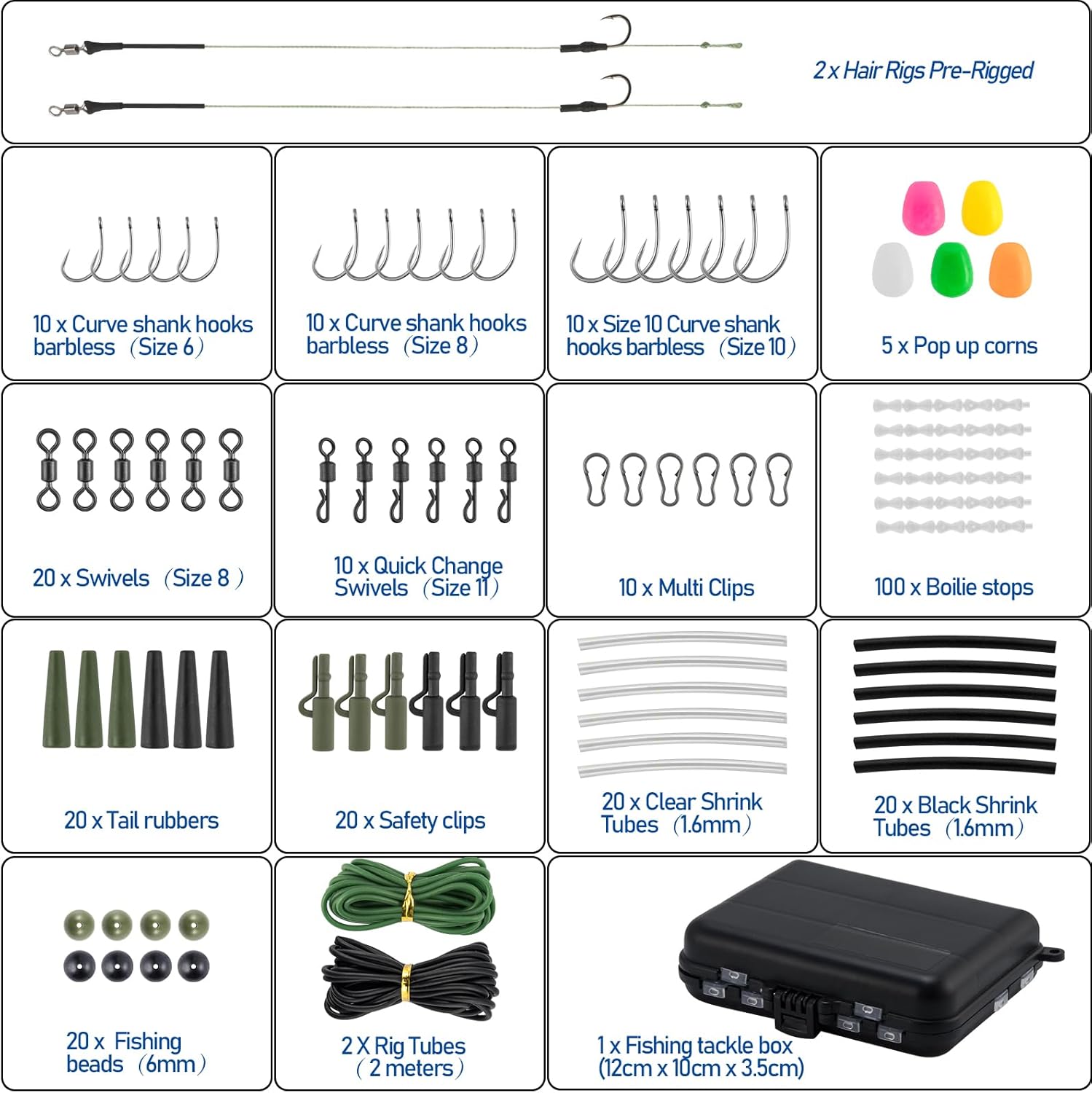 Dr.Fish Set of 280 Carp Fishing Tackle Accessories in Box 2 Ready Hair Rigs Fishing Gift Safety Clips Swivel Snap Corn Tubing, Green Black 3 712Di8VoroL. AC SL1500