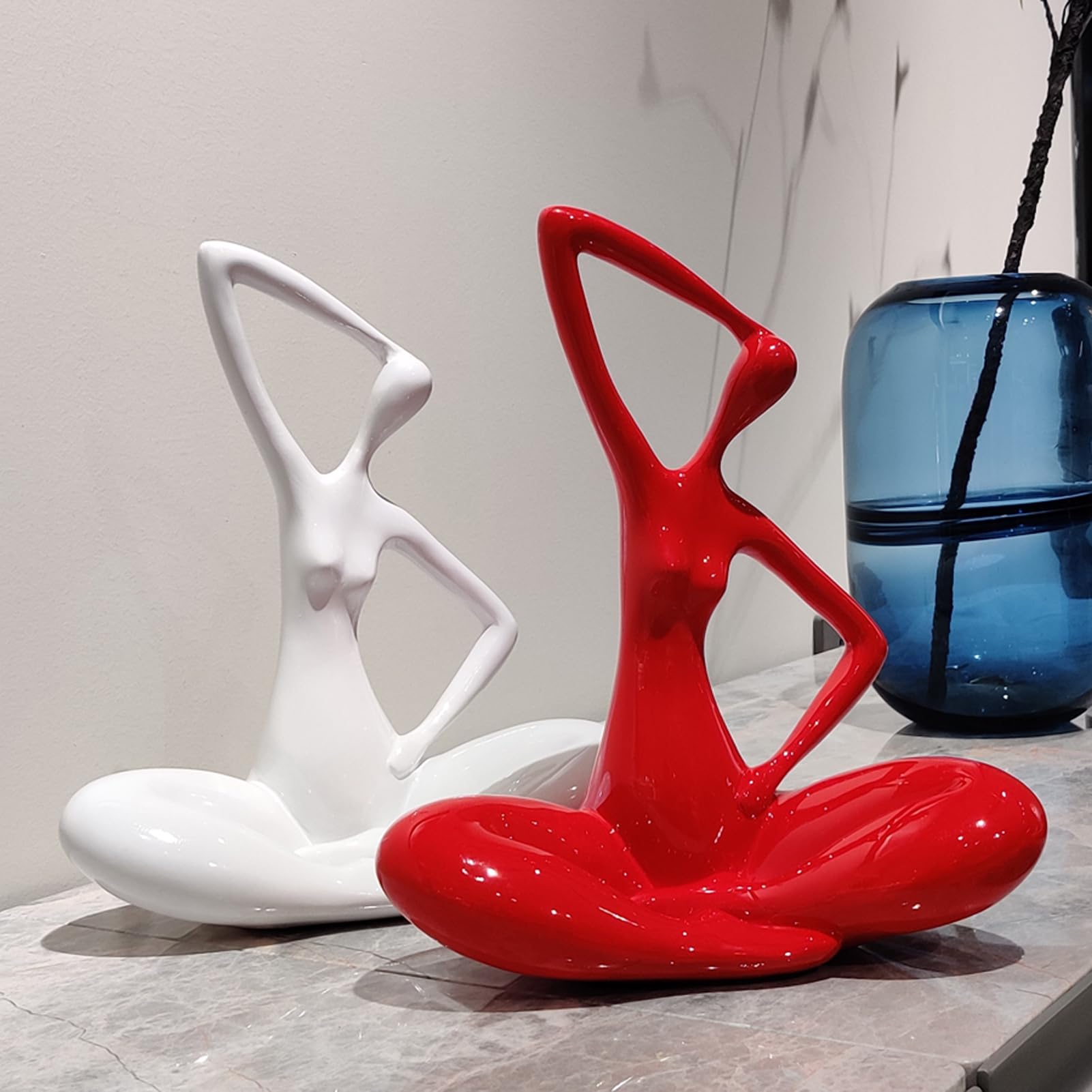 Donna Statua Scultura Moderna Design - Yoga Femmina Statuetta Decorative Casa Arredamento Casa Soprammobile Moderno in Resina per la Decorazione della Casa,Soggiorno,Regalo,Red C,Shiny