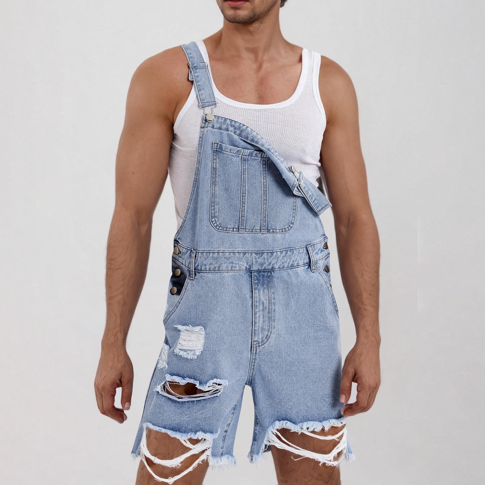 HAOLEI 2025 Peto Vaquero Hombre,Mono Vaquero Corto Mono Pantalones de Vaqueros Peto Trabajo Bib Suelto Jumpsuit con Bolsillos Casual Mezclilla Moda Fiesta Pant Jeans Roto Denim Pantalon Monos
