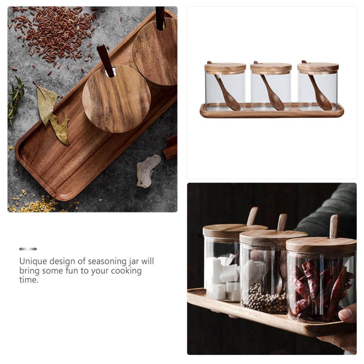 IMIKEYA Gewürzglas Stilvolles Design mit Holzdeckel und Löffel 1 Satz Multifunktionaler Gewürzbehälter aus Klarem Glas für Küche und Esszimmer
