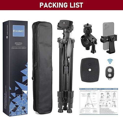 Miniatura 8 de EVUMO HF3 Trípode horizontal para cámara y iPhone, trípode de cámara superior de 65 pulgadas y monopie 2 en 1 con control remoto y soporte para