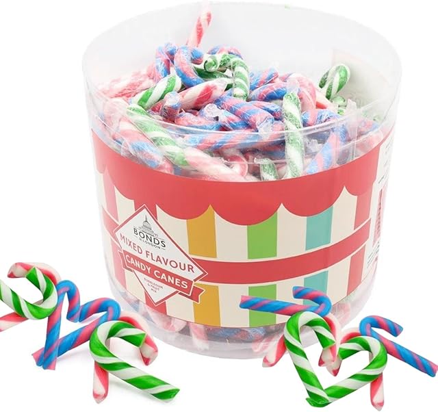 Bonds of London Mixed Mini Candy Canes 30pcs - Bubblegum and Mixed Fruit Flavours - Individually Wrapped Ideal for Birthday Gifts, Christmas Gifts, Party Bag Fillers