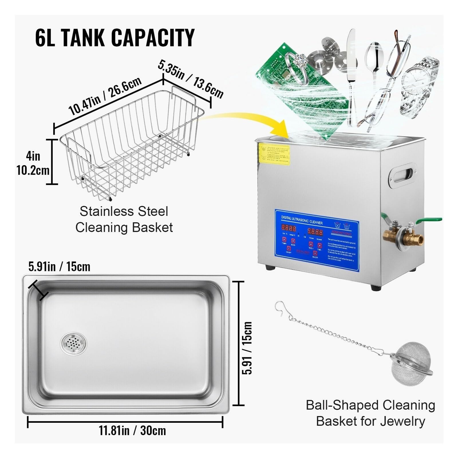 200W Ultra Cleaner Biżuteria Czyszczenie Grzałka Timer 6L Zbiornik Maszyna do Czyszczenia Kąpieli Przemysł Sprzęt Ze Stali Nierdzewnej