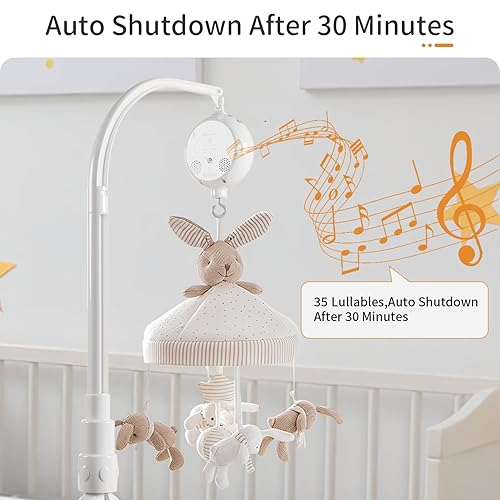 Miniatura 8 de FEISIKE Brazo móvil para cuna de bebé con motor giratorio de caja de música, 23 pulgadas, control de volumen, 3 modos (giro y música, solo giro,