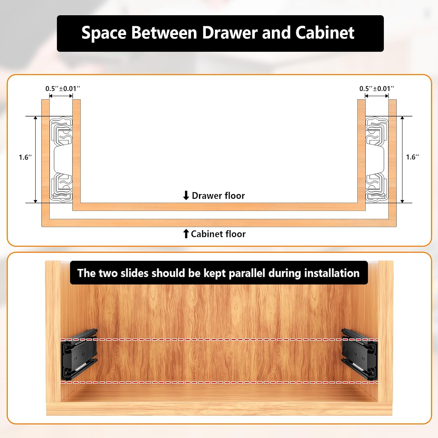 1 Pair 200Lb Heavy Duty Drawer Slides Full Extension 15.75IN Black Slide Track Rail