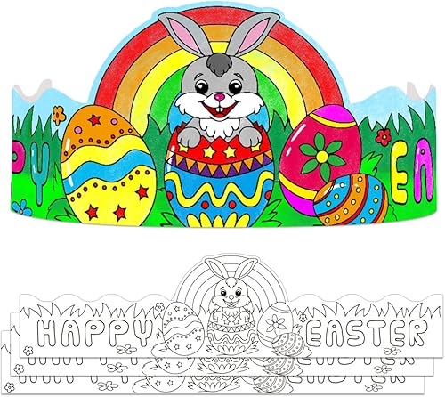 SICOHOME 24 coronas de Pascua para niños, colorea tus propias coronas de Pascua, kits de manualidades de Pascua para niños, sombrero de Pascua a