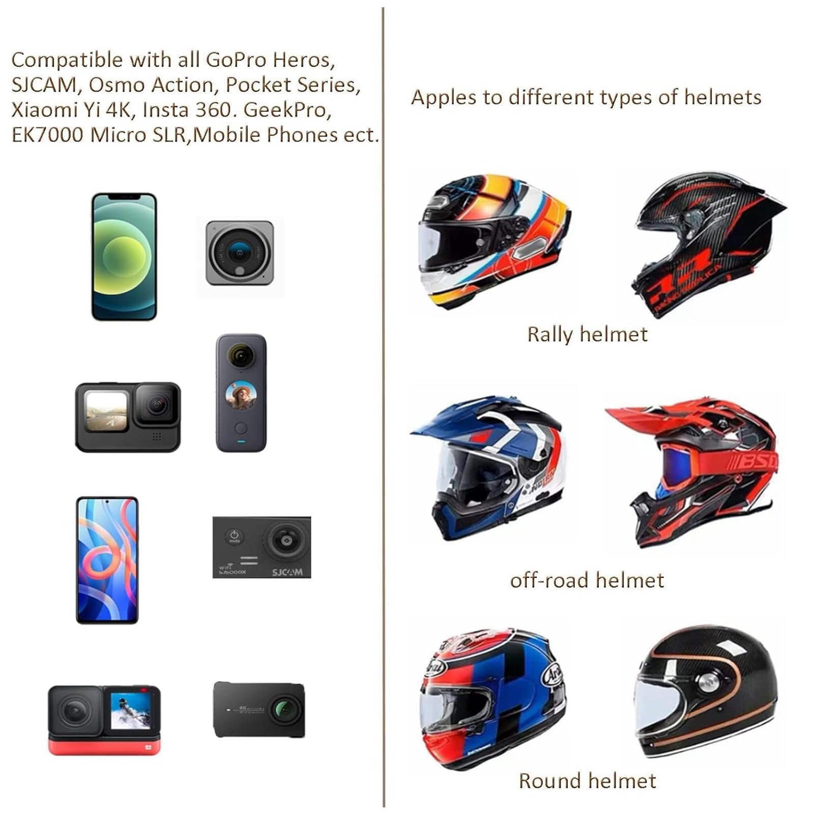 Kit de montaje de correa de barbilla para casco de motocicleta, compatible con todos los Gopro Heros, SJCAM, GeekPro, 4K, Xiaomi Yi, Insta360 y también soportes para teléfonos móviles