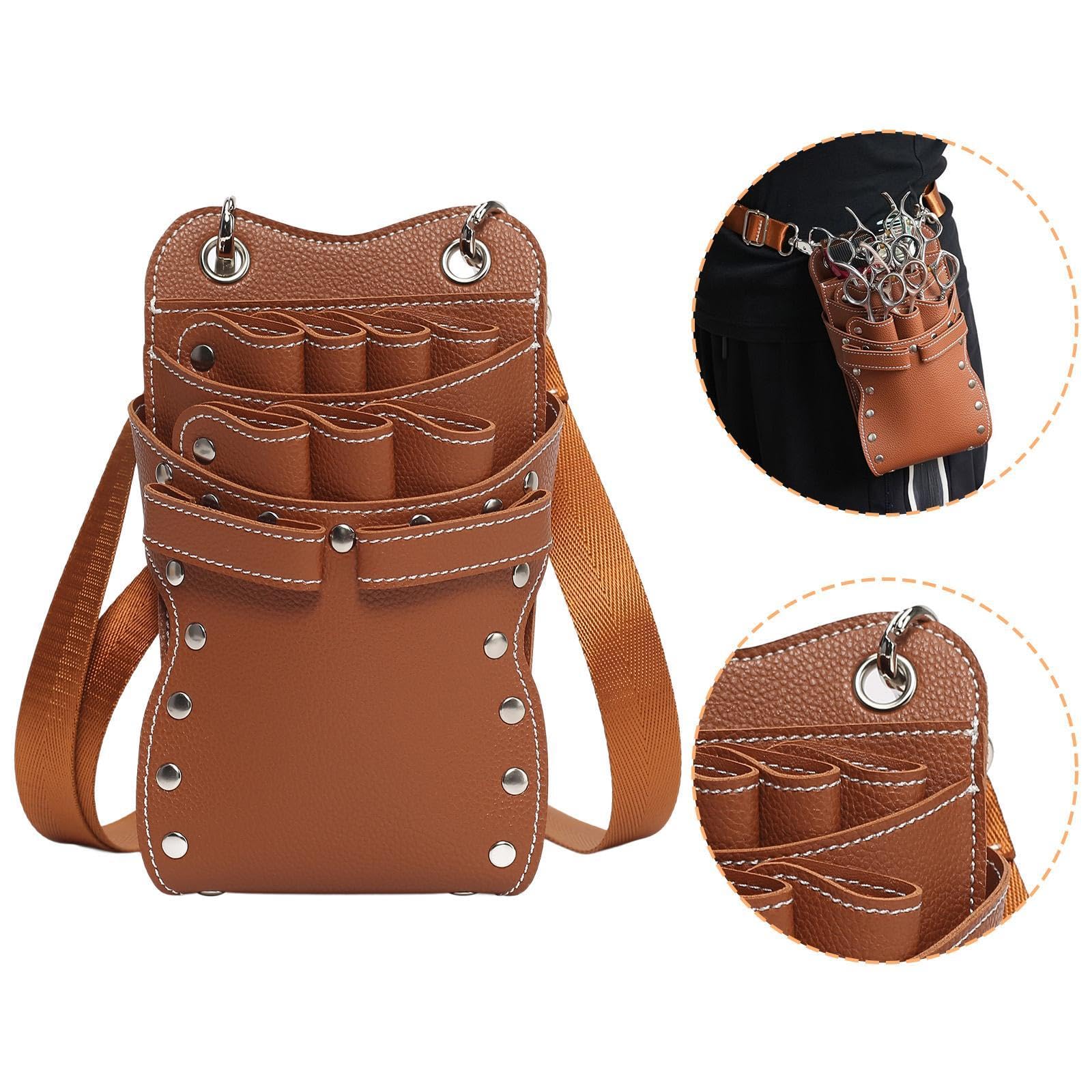 Borsa Porta Forbici da Parrucchiere, Porta Forbici da Salone con Cintura Tracolla, Borsa Porta Attrezzi per Parrucchieri in, Marrone