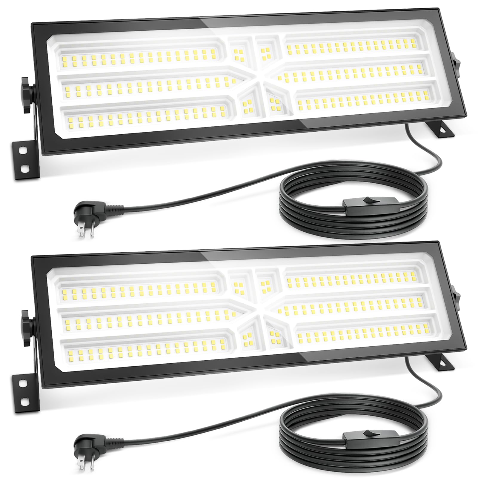2 Pack Linkable LED Shop Light (Built-in Outlet) - 100W 15000LM Aluminum Plug in Garage Light w/ 9.84ft Power Cord and On/Off Switch, 6000K Shop Lights for Garage, Workshop