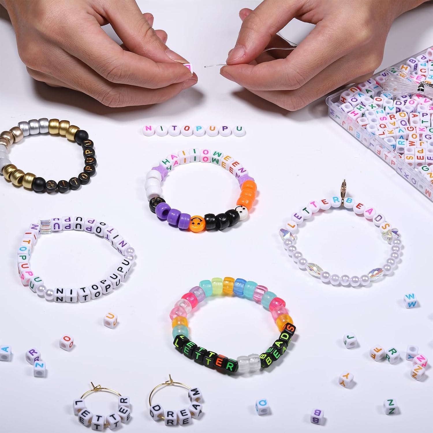 Acrylic Letter Beads Alphabet Colorful Letter White Cube Beads for Friendship Bracelets and Gifts Souvenir Jewelry Making(6 * 6mm Cube, 900pcs) - Image 2