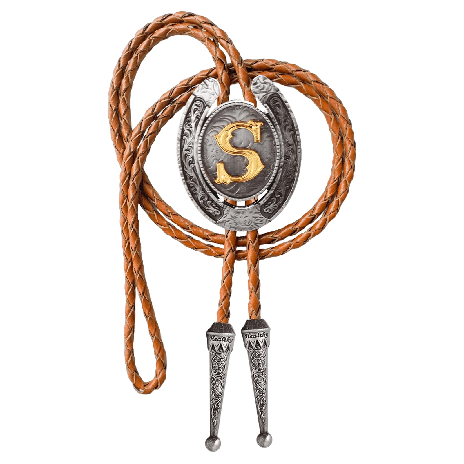 Western Cowboy Vintage Rodeo A-Z Initial Letter Bolo Tie for Men