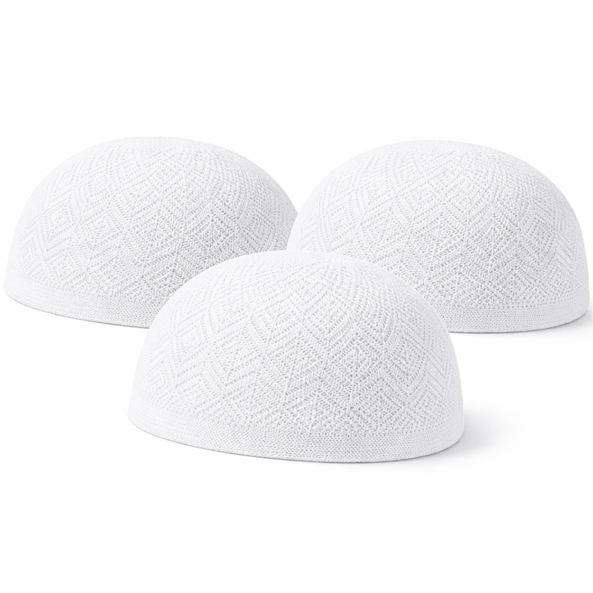 BML 3 x White Islamic Men Skull Cap Muslim Prayer Hat Topi Kufi Head Wear for Daily Salah Mosque Ramadan Eid