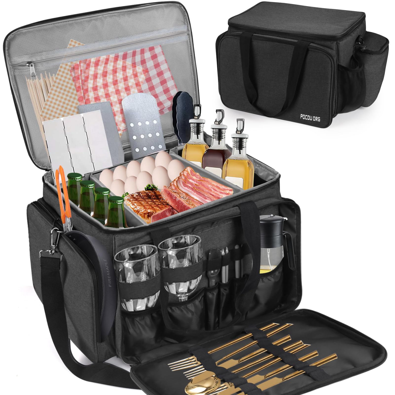 Bolsa de picnic multiusos, organizador de camping al aire libre, bolsa de almacenamiento para utensilios de cocina, vajilla, botellas de gas y especias, impermeable y duradera, 19.5 x 13.5 x 11