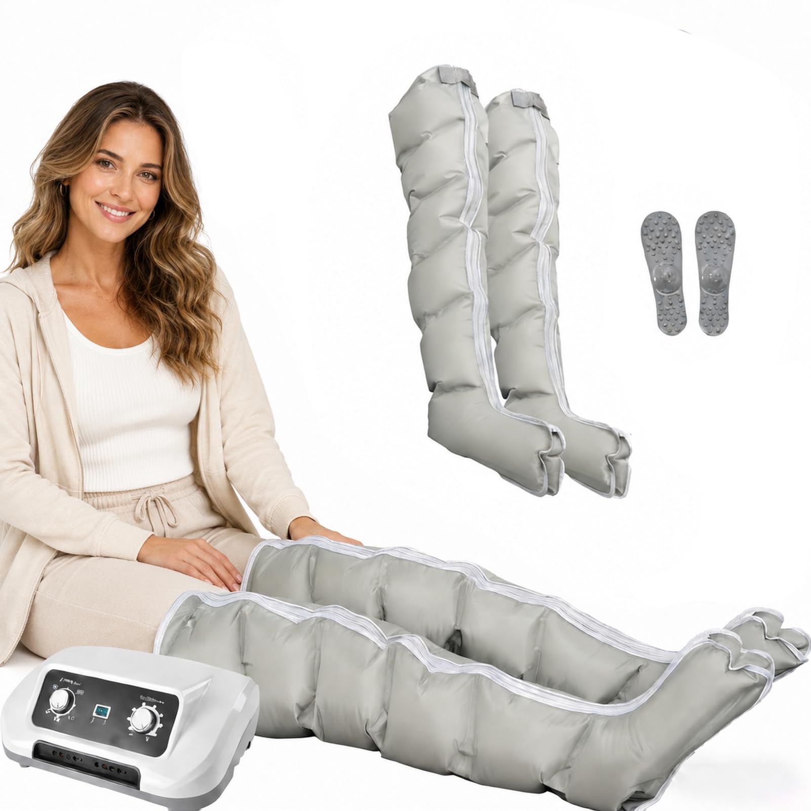 6-Kammer Air Compression Leg Massager L/XL, Elektrische Kompressionsmassage für Beine, Arme, Taille, Fuß – Lymphdrainage & Pressotherapie für bessere Durchblutung & Lipödem