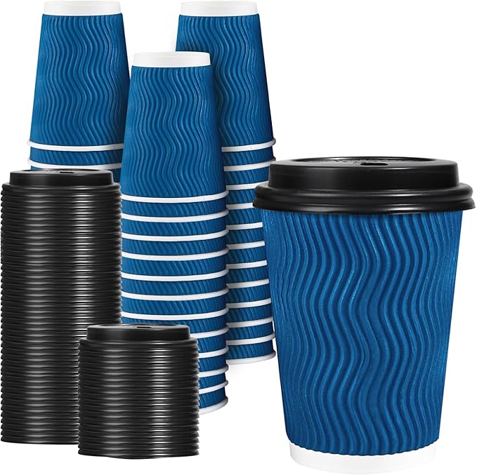 Lamosi 12 OZ Disposable Coffee Cups with Lids 50 Pack,