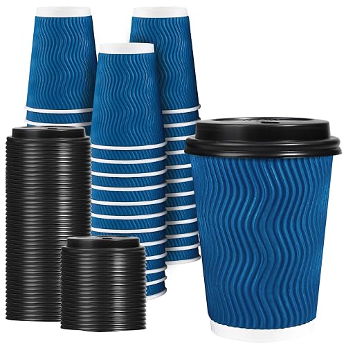 Lamosi 12 OZ Disposable Coffee Cups with Lids 50 Pack,